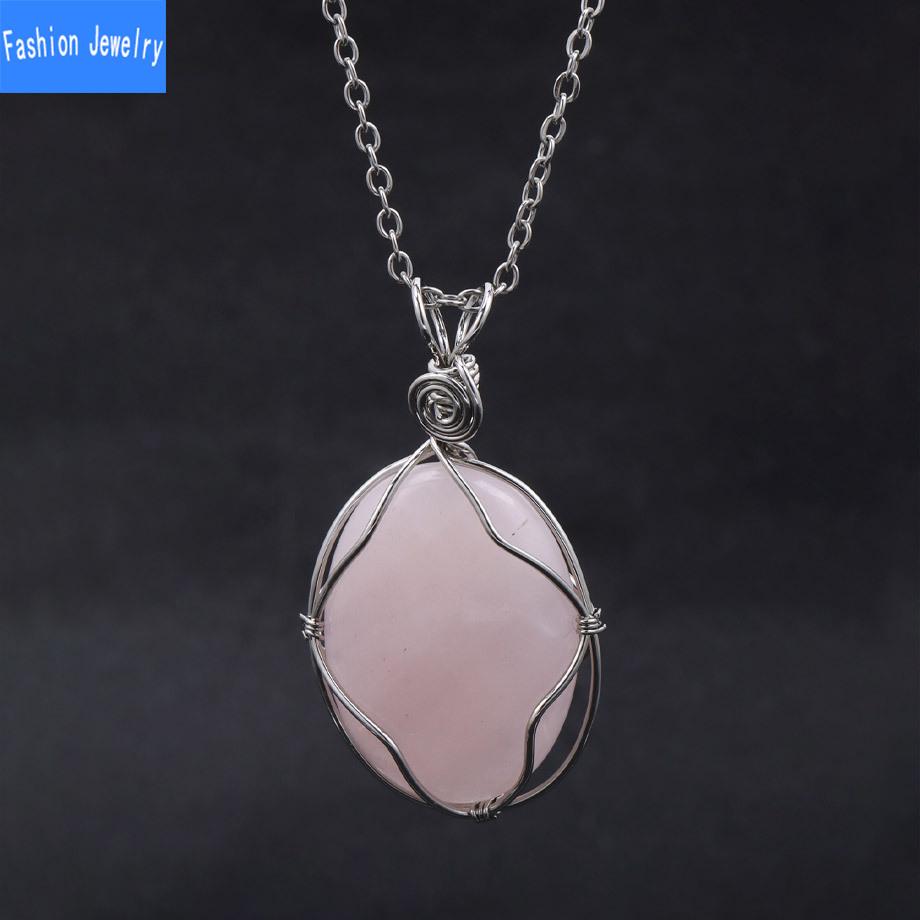 European and American fashion natural crystal stone denier-shaped hand-wound pendant amethyst tiger eye stone necklace jewelry