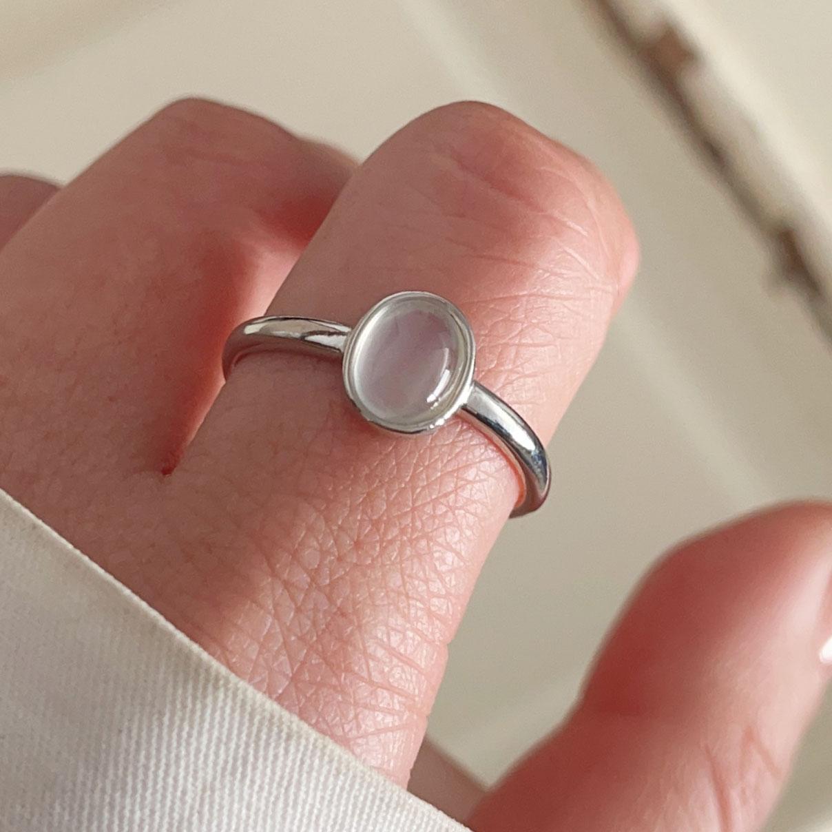 

925 Sterling Silver Rings for Women Couple Minimalist Handmade Simple White Stone Ring Set Party Jewelry Gift Prevent Allergye resizable
