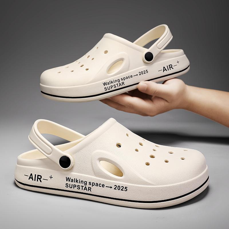 Fashion Men's Hollow Out Sandals 2024 New Summer Thick Bottom Slippers Non-slip Casual Soft Bottom Beach Shoes Pvc Upper Material