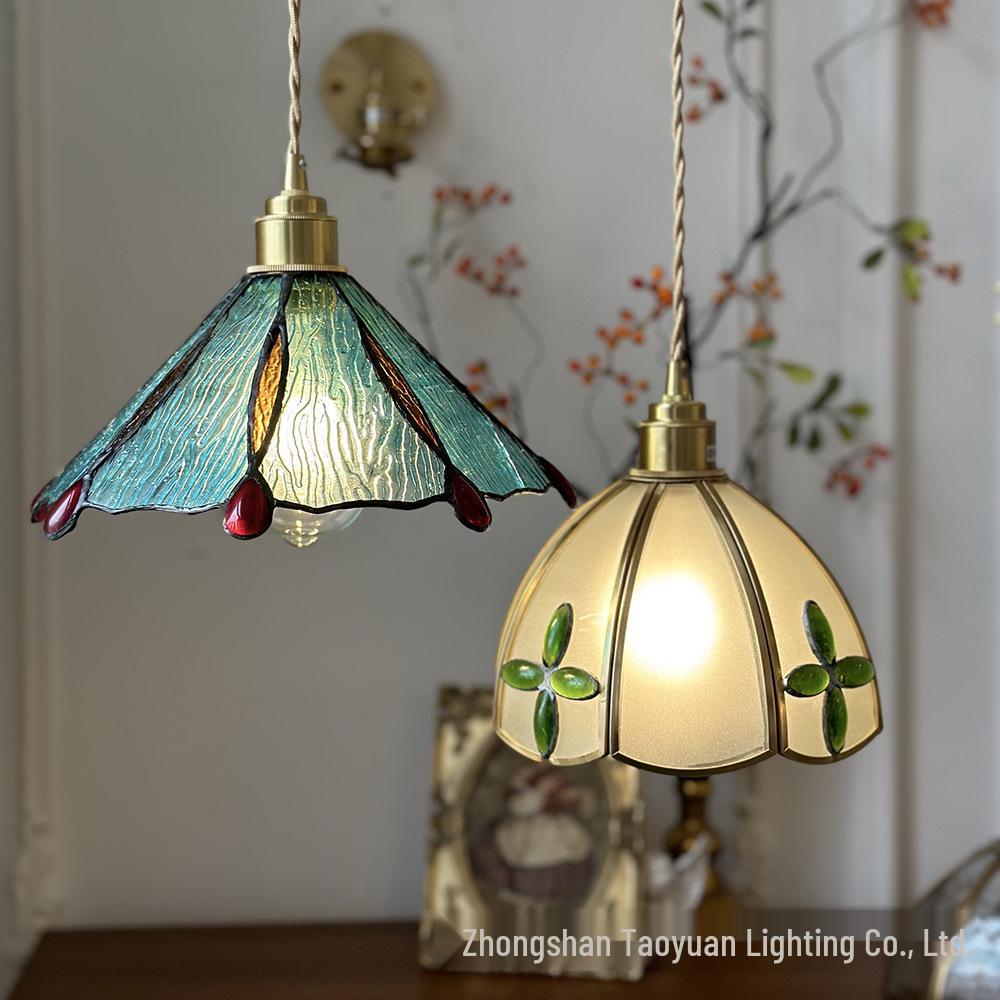 Handcrafted Japanese-Style Vintage Stained Glass Bedside & Restaurant Chandelier