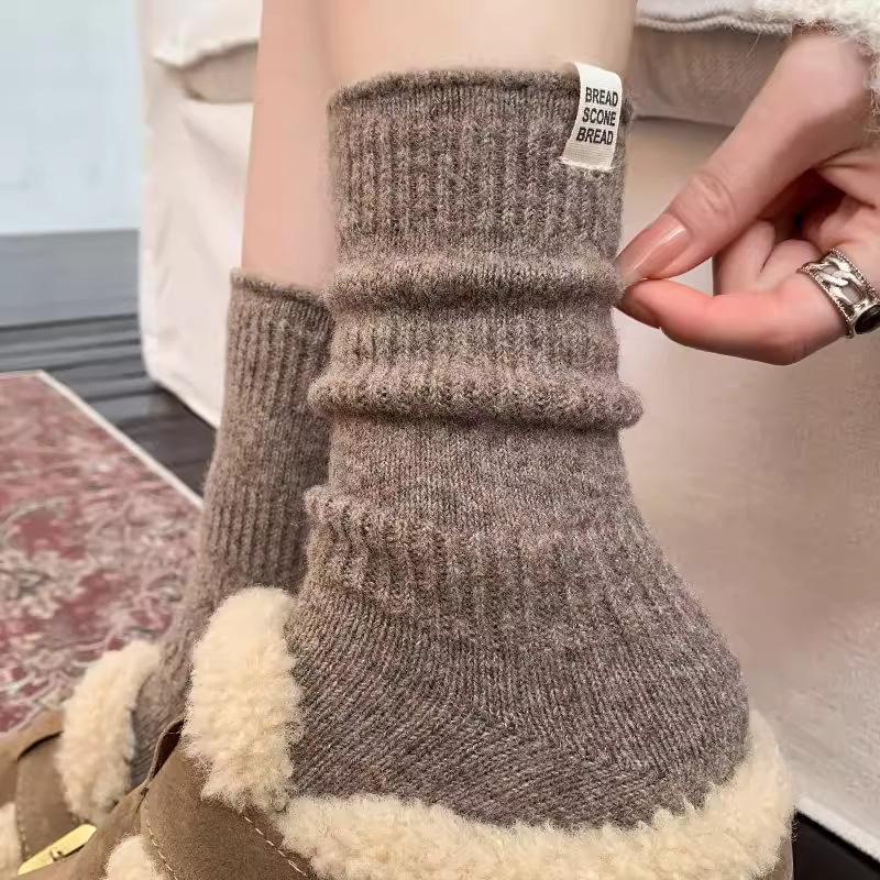 Calf Socks Women'S Cloth Label Curling Edge Boneless Autumn And Winter Stacking Socks Thickened Warm Cotton Socks Vertical Breathable Stockings