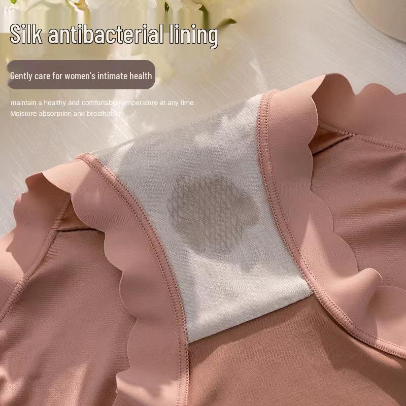 Douyin Trendy Women's High-Waisted Tummy Control Satin Seamless Silk Panties