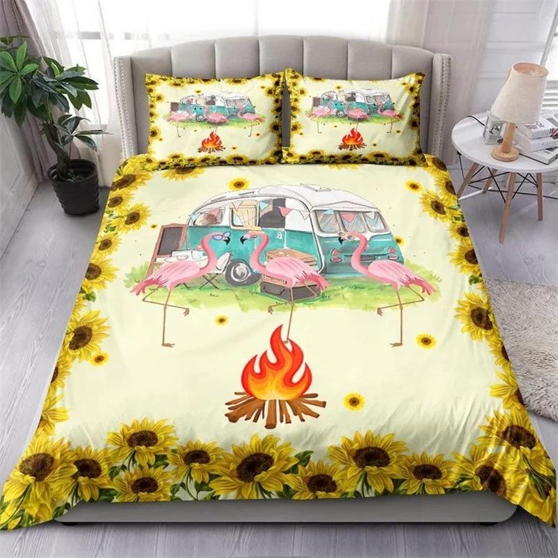Camping Car Duvet Cover Travel Theme Bedding Set Cartoon Animal Camping Comforter Cover Full King For Teens Adult Camper Gifts