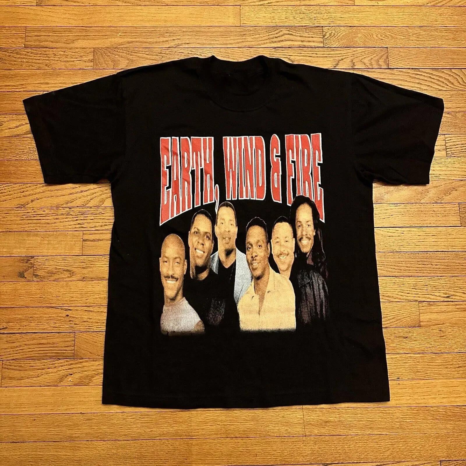 VTG Earth Wind & Fire Band Members Short Sleeve Cotton Black T Shirt US119 S
