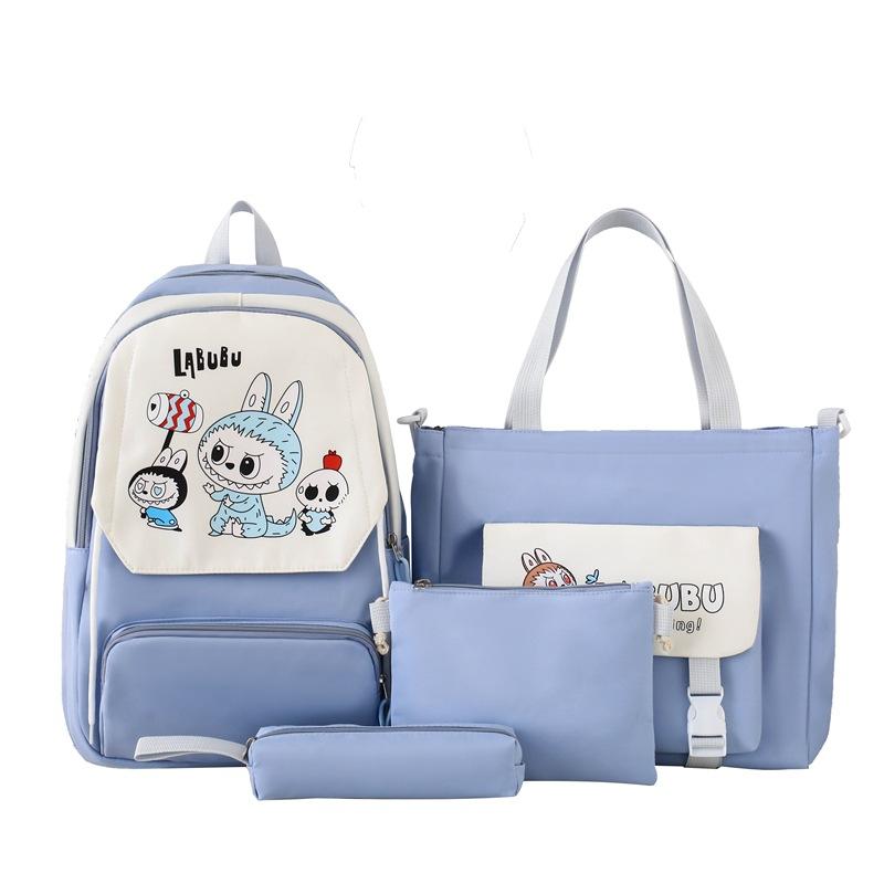 

Наборы из 4 предметов Рюкзак LABUBU для школы Милый мультяшный Вместительная сумка для учебы для студентов средней школы Рюкзак с высокой ценностью из четырех предметов синий