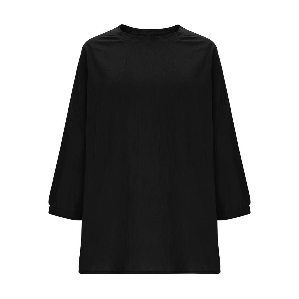 Women Loose Fit Crew Neck Three Quarter Sleeve Casual Solid Pullover Top Comfortable Relaxed Basic T Shirt Blouse