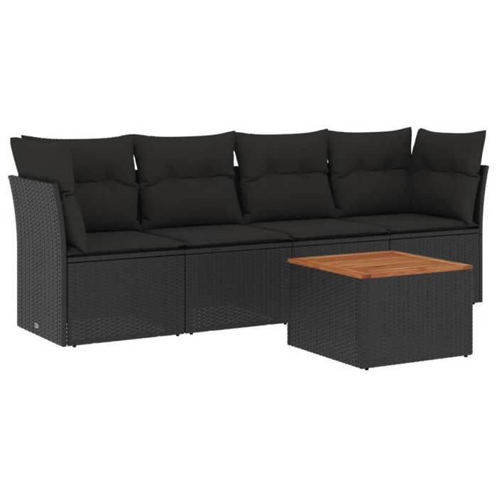 VidaXL Garden Lounge Set 5 Pcs with Cushions Black Braided Resin 3223472