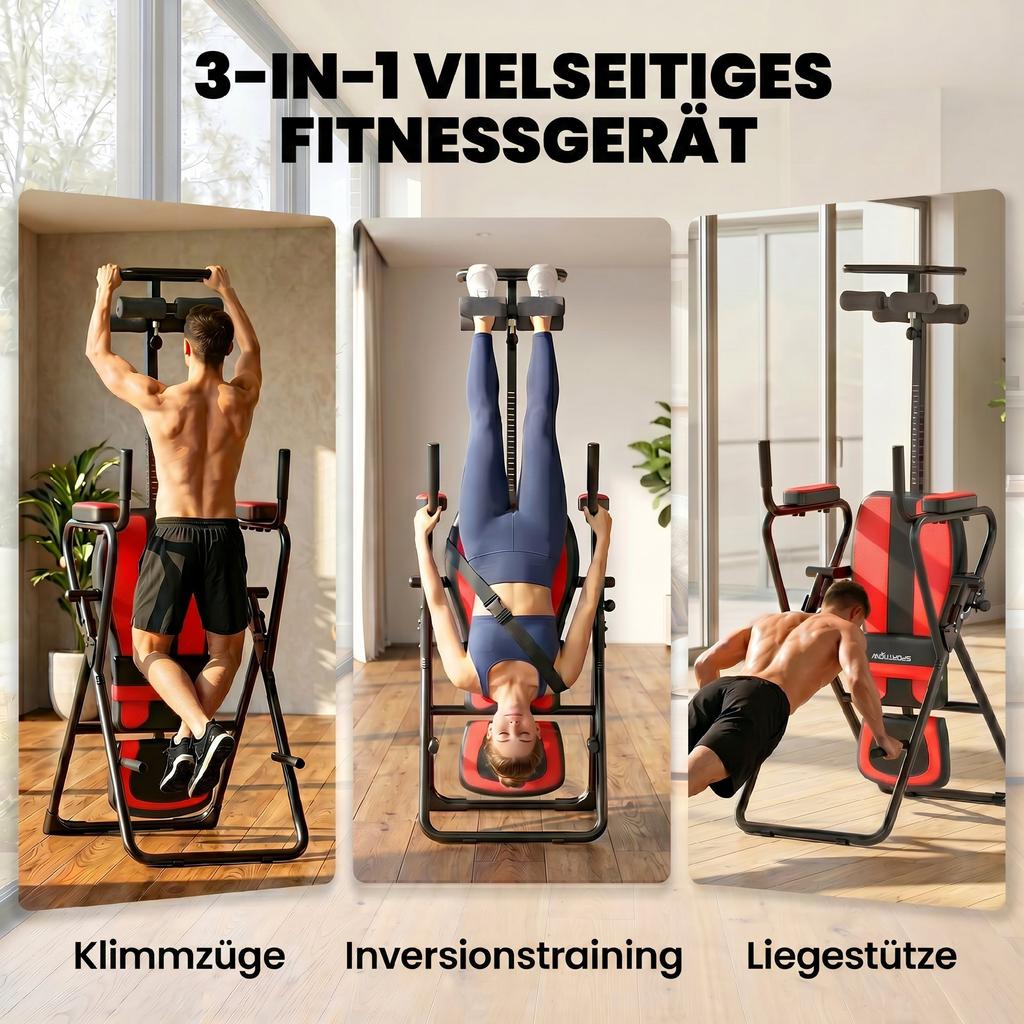 3-in-1 Inversion Bench Inversion Table with 3 Inversion Angles Push-Up & Pull-Up Bars Headrest