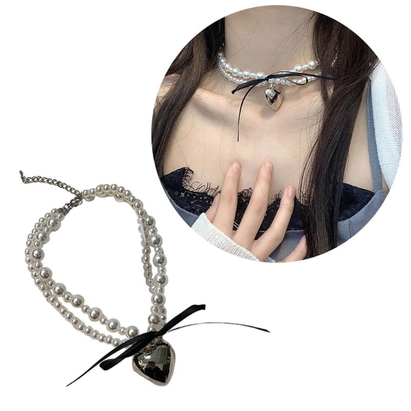 Heart Imitation Pearl Necklace Ladies Niche Designs Clavicle Chain Necklace Harajuku Campus Style Simple Jewelry