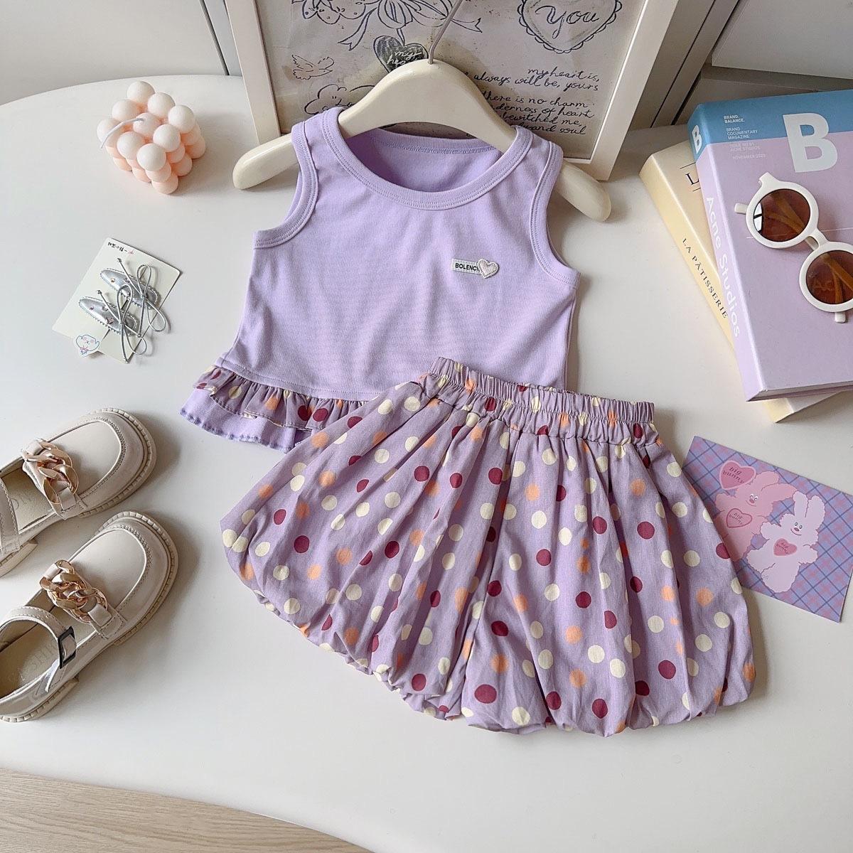 Girls Summer Polka Dot Tank Top And Bud Shorts Set Kids Casual Sporty Two Piece Outfit For Little Girls 90cm