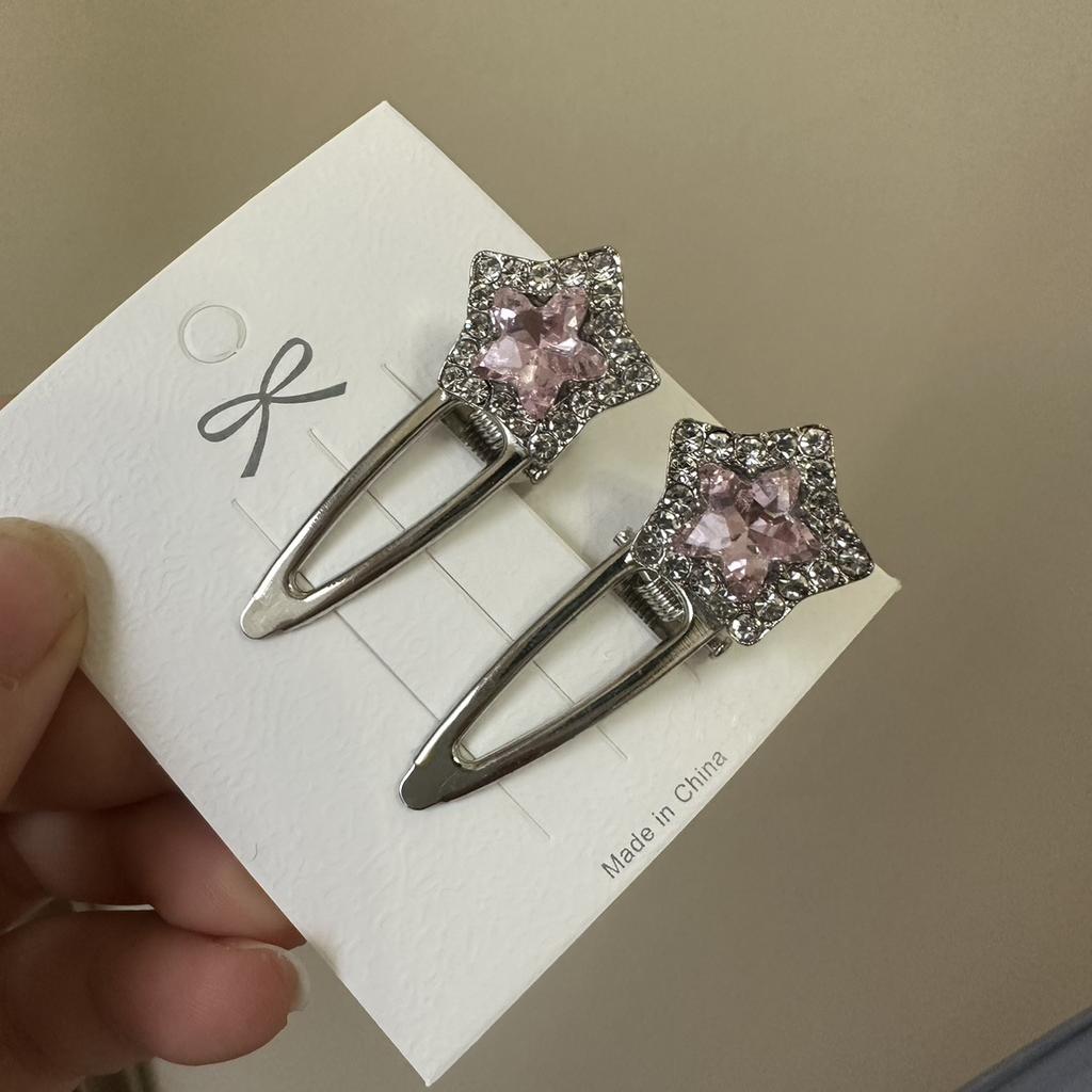 2pcs/bag Super Sparkling Rhinestone Star Hair Clips Diamond Bangs Side Clips Duckbill Clips Broken Hairpins Forehead Edge Clip