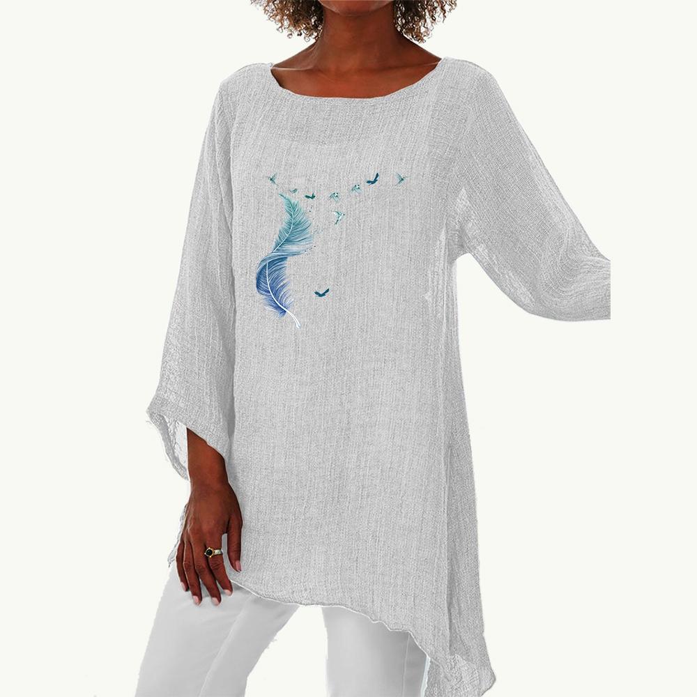 Women Spring&summer Fashion Long Shirt Female Casual 3/4 Long Sleeve Thin Top Plus Size Round Neck Print Loose Shirt