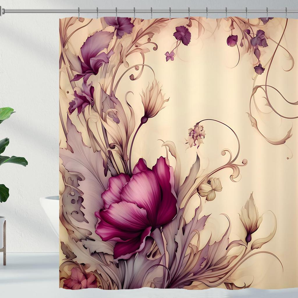 Black And White Flower Shower Curtain Flower Butterfly Shower Curtain With Hook Dark Flower Leaf Plant Bathroom Curtain Waterproof Shower Curtain