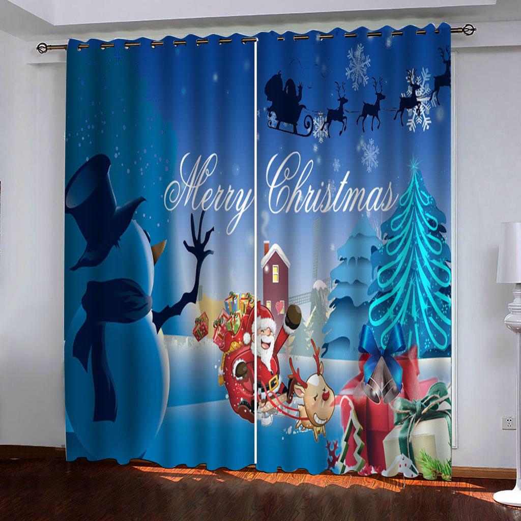 Cartoon Santa Claus Merry Christmas Red Green Window Curtains For Kids Bedroom Living Room Bathroom Kicthen Door Hall Home Decor