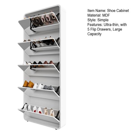 Mirror Shoe Rack Cabinet with 5 Flip Drawers, Mirrored Shoe Cabinet with Arc Design, Freestanding Tipping Shoe Organizer, Entryway,