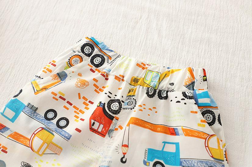 Boys' Cartoon Excavator Summer Shirt & Shorts Set - Trendy 2026 Thin Short Sleeve Outfit for Baby Boys