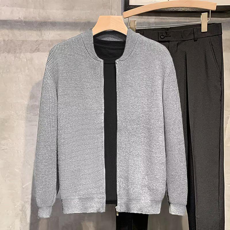 Men's Spring & Autumn Double Zipper Cardigan: Trendy Solid Color Knitwear Sweater