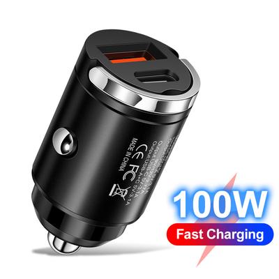 100W Dual Ports Car Charger Lighter 3.1A Fast Charging PD USB Type C Mini Car Phone Charger Adapter for iPhone Samsung Xiaomi