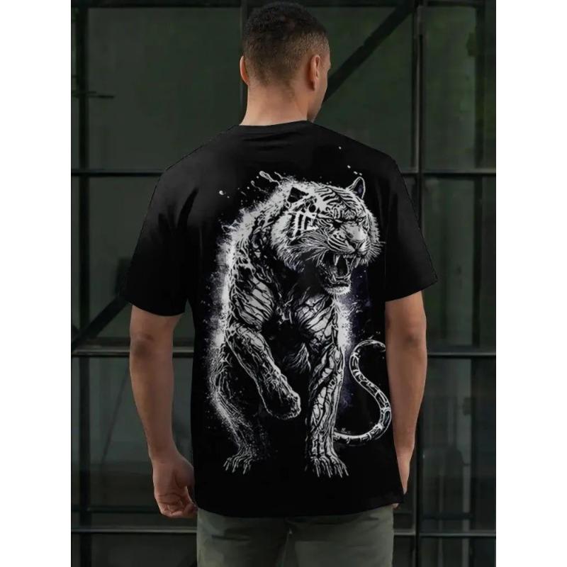 3D Printed Cool Tiger T-Shirt for Men Fun Animal Pattern Tees Summer Street Short Sleeve Round Neck Tops Oversized T Shirts