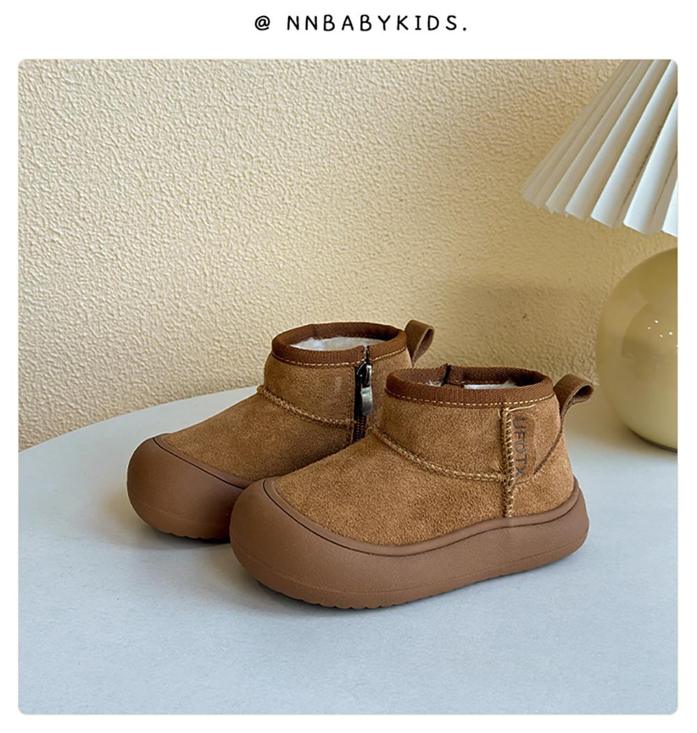 

PU Leather Snow Boots For Children Vintage Boy s Girl s Plush Boots Anti-slippery Faux Fur Winter Boots For Kids Cotton Shoes 22 верблюд