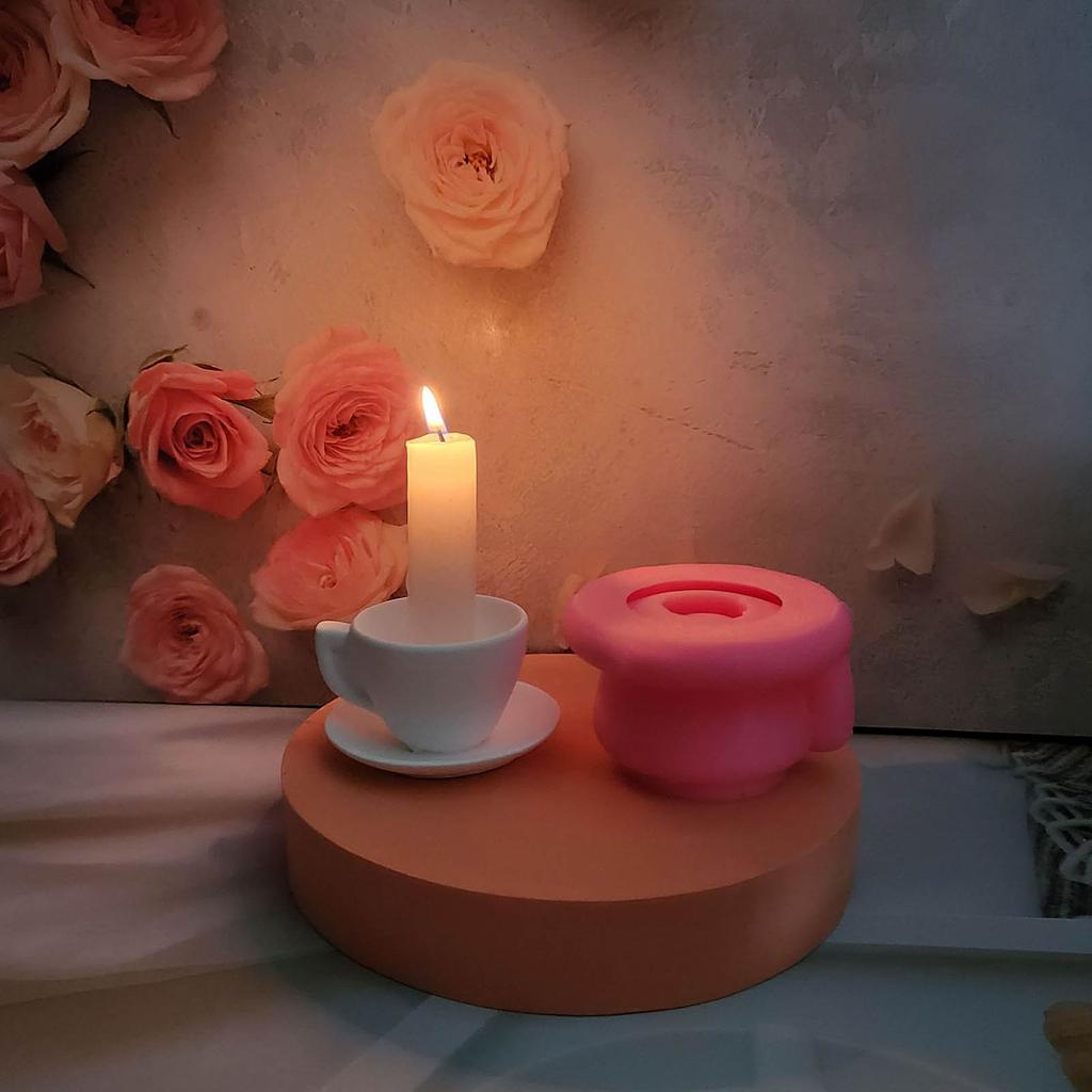 Teacup Candlestick Molds Aroma Candle Holder Silicone Molds Resins Concrete Castings Moulds for Table Decorations