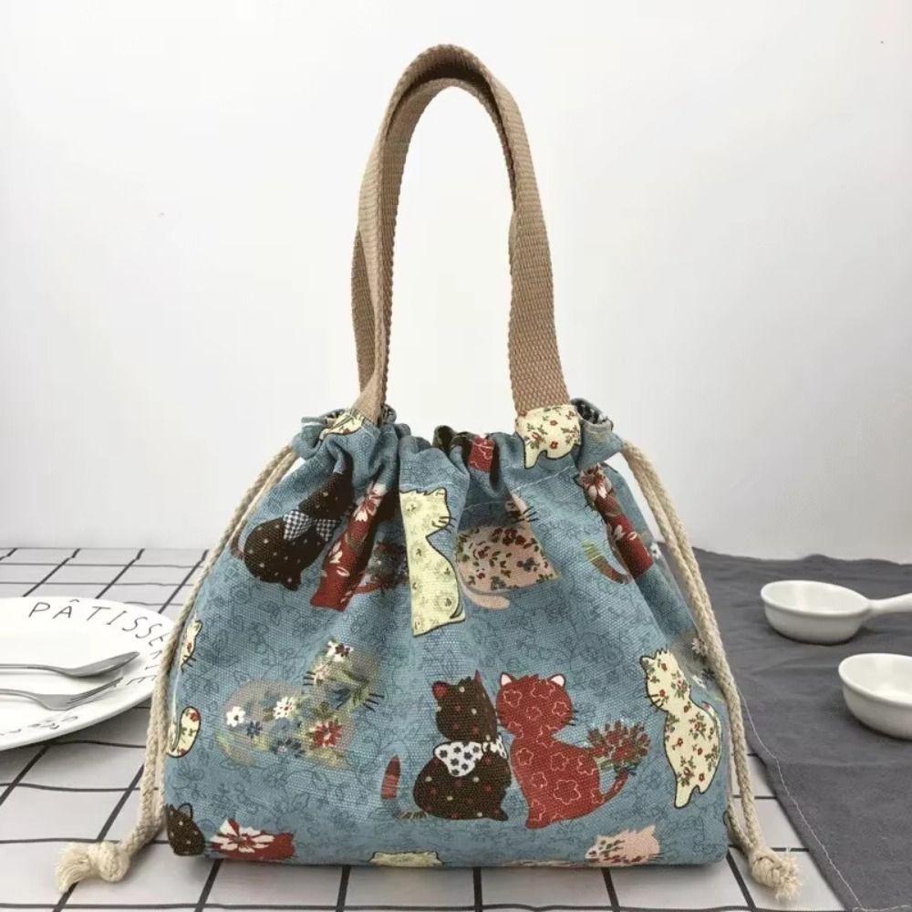 INS Japanese Style Lunch Bag Large Capacity Women's Tote Bag Drawstring Canvas Handbag  Work