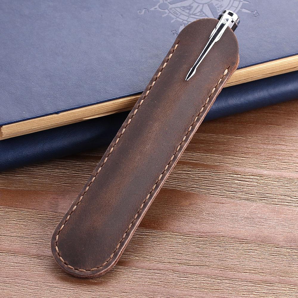 1pc Vintage Crazy Horse Genuine Leather Pen Case - Handcrafted,Brown&Black,Single Pen Holder , Ideal for Business, pencil pouch