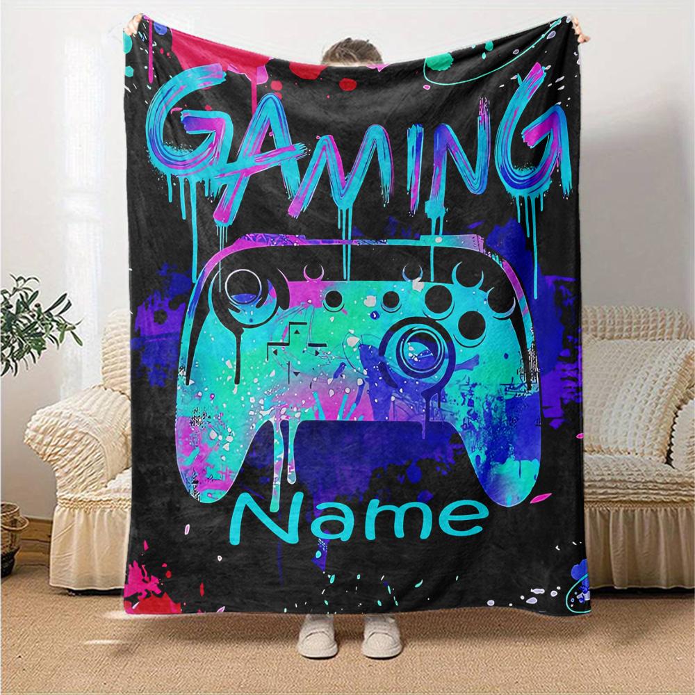 Custom Name Game Controller Theme Printed Blanket - Perfect for Couch, Bed, Travel & Outdoor Use | Machine Washable, Cozy & Durable.