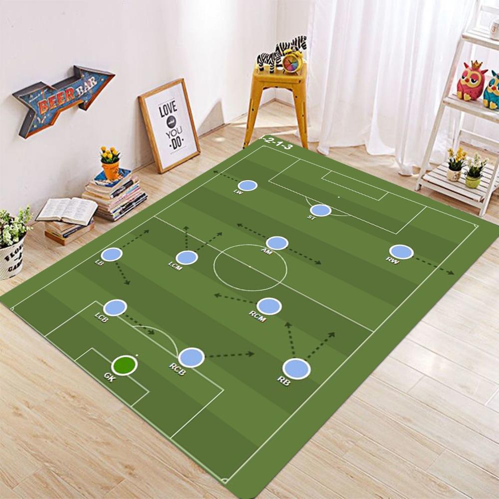 Football Field Pattern Carpet for Living Room Bedroom Sports Theme Floor Mat Anti Slip Suitable for Kids Play Area Home Decor