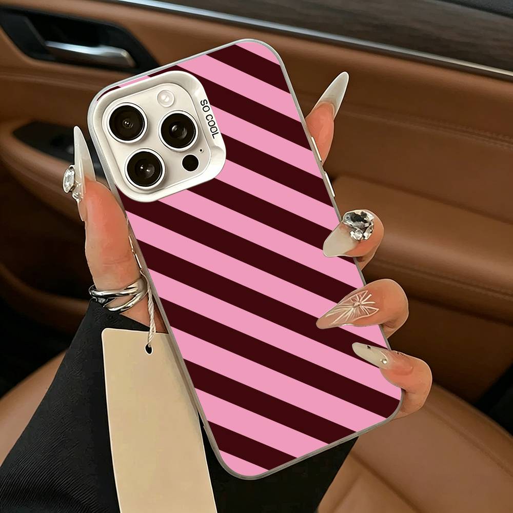 Bordeaux-Weiß gestreifte Handyhülle für iPhone 17,16,15,14,13,12,11 Plus,Pro Max,XS,Weiß-Silber Handyhülle