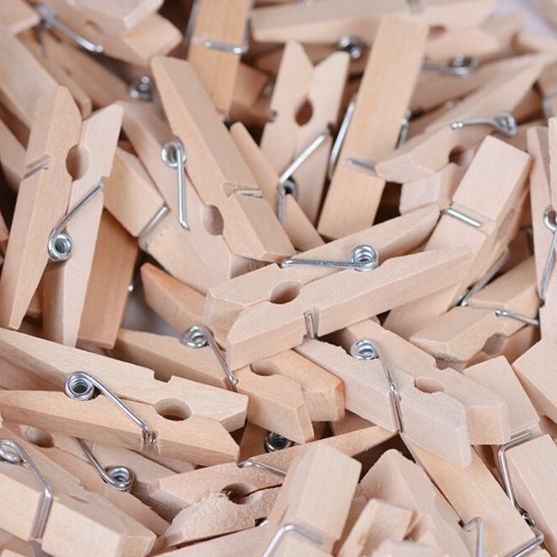 100pcs Mini Wooden Clothes Photo Paper Peg Clothespin Laundry Hangers Wedding Party Natural Clip Home Decoration