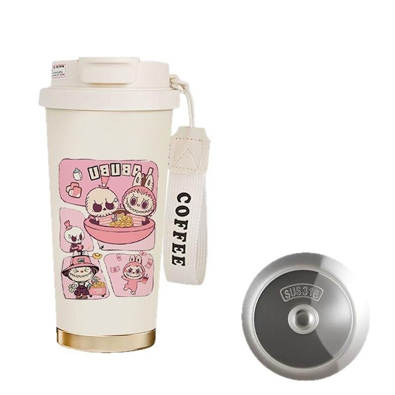Kaffeebecher 316 Edelstahl Isolierbecher hochwertiger Herren- und Damen-Wasserbecher Cartoon Doppel-Trinkhalmbecher
