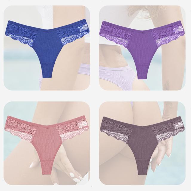 FINETOO Women Sexy Panties Lace thong Briefs Underwear for Female Intimates Lingerie Sexy Pantys Perspective Floral Plus Size Panties