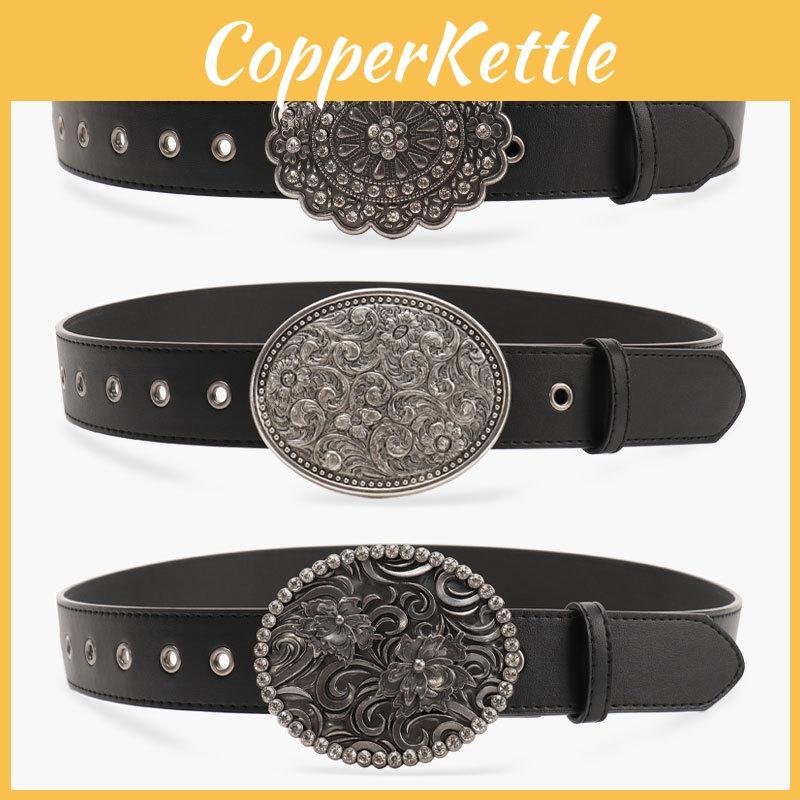 Bohemian Style Gem Black Leather Belt For Women With Alloy Closure And Artistic Design