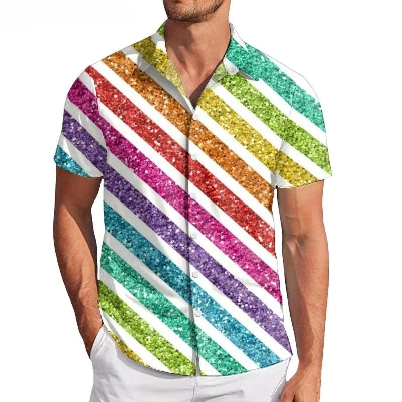 3D Printed Sparkle Rainbow Beach Shirt Men Summer Classic Casual Shirts Summer Short-Sleeve Harajuku Plus Size Women Blouses