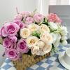 Artificial Rose Flower Multi-Heads Fake Rose Flower Bouquet with Stem for DIY Bridal Bouquet Wedding Party Table Centerpiece Home Decor
