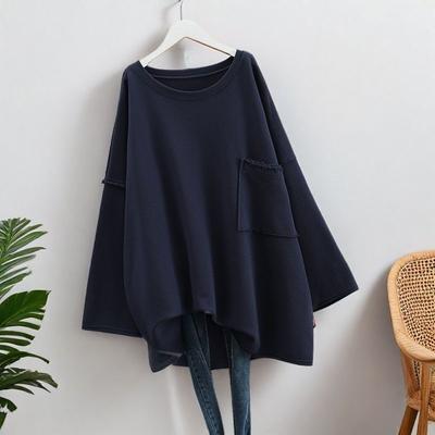 Plus Size Women Solid Color Long Sleeve Pocket Hoodie Spring Autumn Loose Casual Oversized Tops Pullover