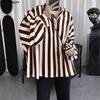 INCERUN Oversized Men Casual Lapel Neck Drop Shoulder Long Sleeve Striped Buttons Shirts Tops