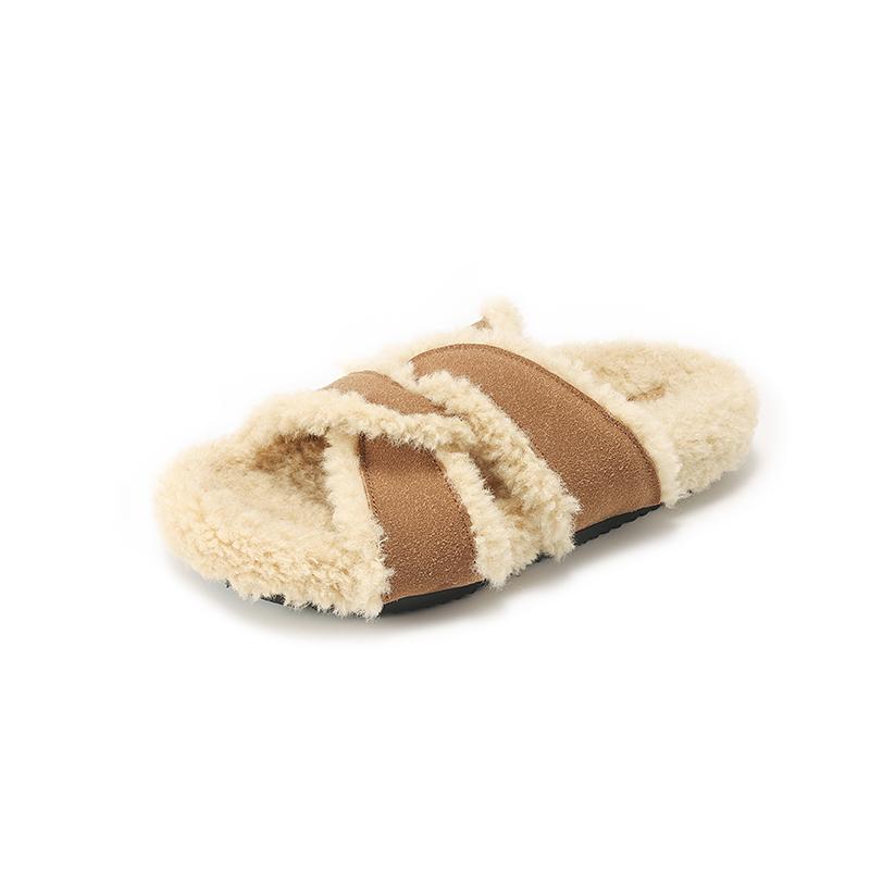 Fashion Women's Luxury Designer Flat Plush Slippers 2024 Autumn and Winter Hot Sale Casual Flocked Lamb Hair Open Toe Slippers Pantufla