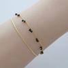 VOYONN Silver Double-Line Bracelet Gold Setting Beads Black 0009