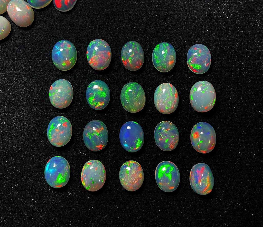 Natural Multi Fire Ethiopian Opal Oval Cabochon Loose Gemstone Lot 10 Pcs 8*10 MM Opal Cabochon For Jewelry Making
