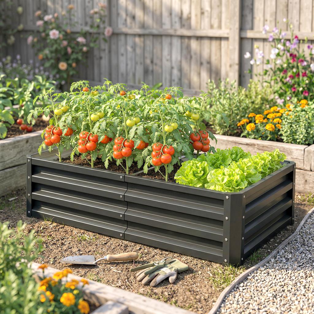Raised Beds for Garden, Galvanized Outdoor Planters, for Herbs and Vegetables, Use for Patio, Backyard, Balcony, Grey