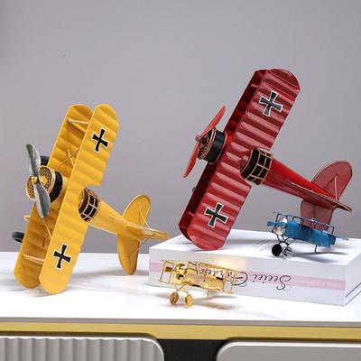 Železný model letadla Vintage dvouplošník Stolní ozdoba Sběratelský Mini kluzák Dvouplošník