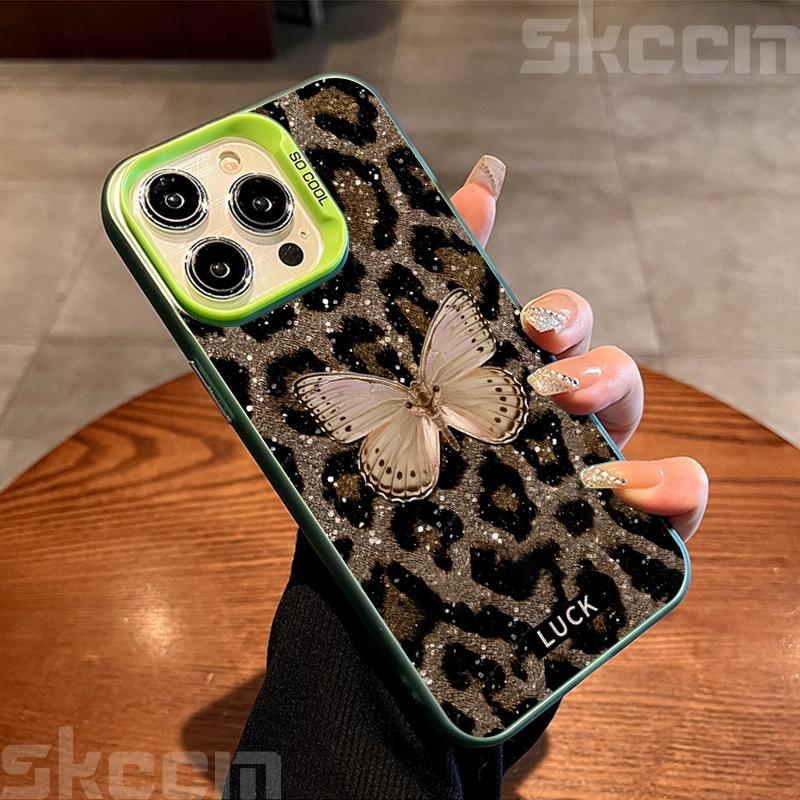 Luxury Butterfly Leopard Print Phone Case For iPhone 16 16E 15 14 13 12 11 Pro Max X XS XR 7 8 Plus SE Shockproof Hard Cover