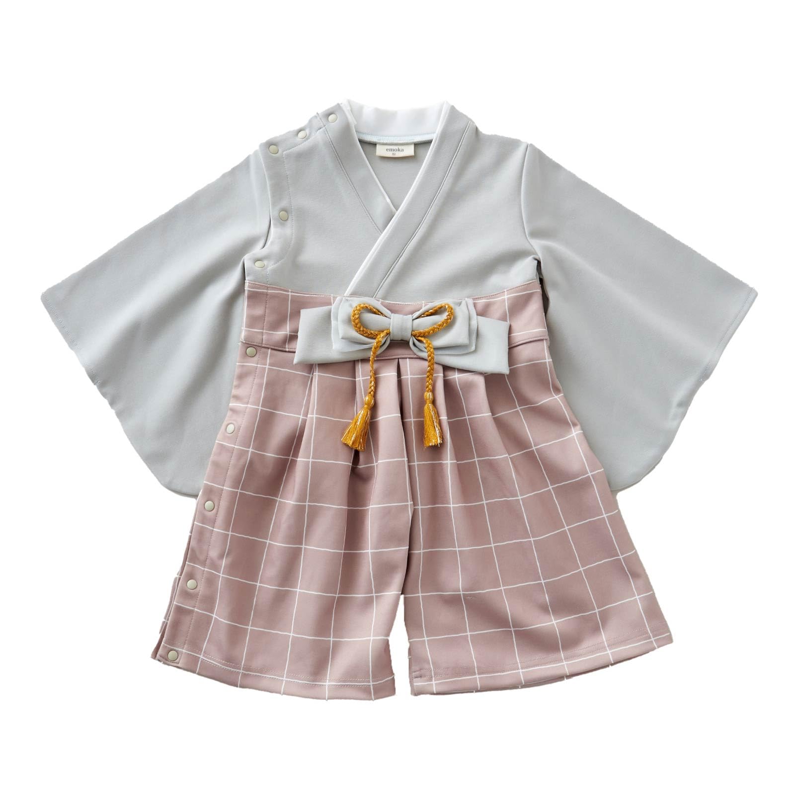 

EMOKA Baby Kimono Romper with Hakama (70cm, Pistachio/Grid)