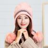 Hat Women's Winter Knitted Hair Ball Glove Set, Student Cycling Women's Fleece Thickened Thermal Ear Protector