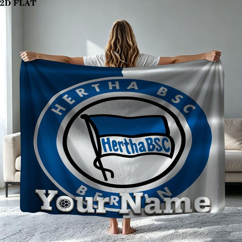1PC Hertha BSC Custom Name Patterned Flannel Blanket Suitable For All Seasons for Home Decor Warmth and Comfort Gifts Holiday Present