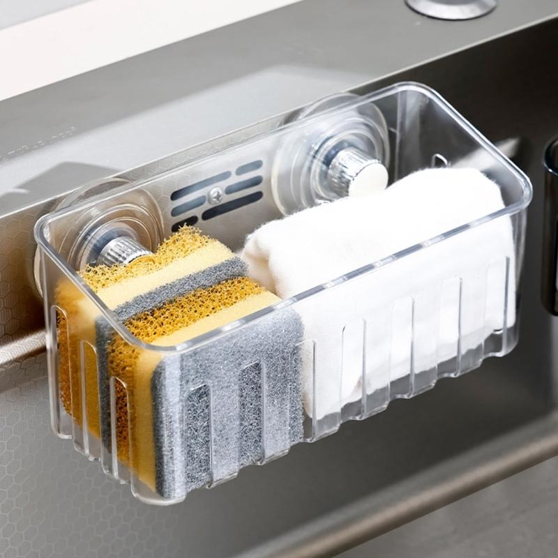 Plastic Sink Edge Storage Rack Featuring Strong Suction Cups for Efficient Dishcloth Drying and Countertop Organization