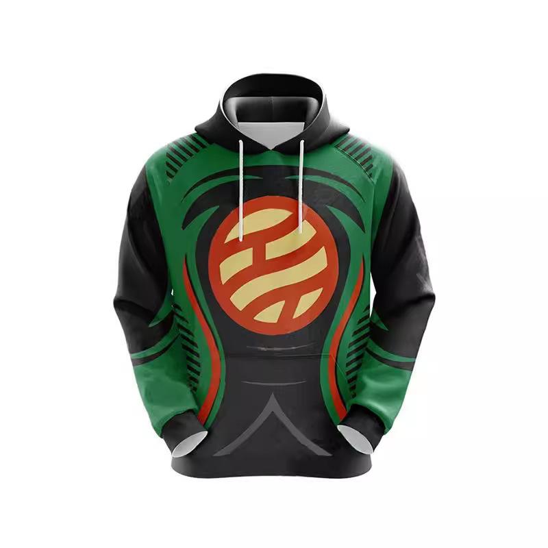 Men s Anime 3D Printed Hooded Long Sleeved Drawstring Pullover Hooded Sweatshirt Casual Cosplay Streetwear Pocket Hooded Top 4XL зелёный