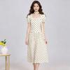 Summer new A-shaped skirt, soft French square collar polka dot dress, long dress, thin, sweet girl style long skirt